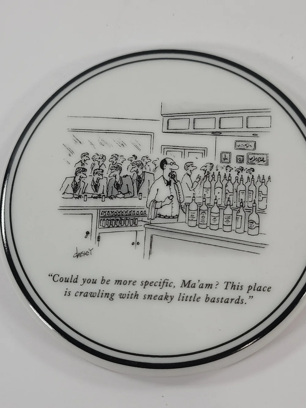 New Yorker Magazine Cartoon Ceramic Coaster Set of 6 Restoration Hardware Cork